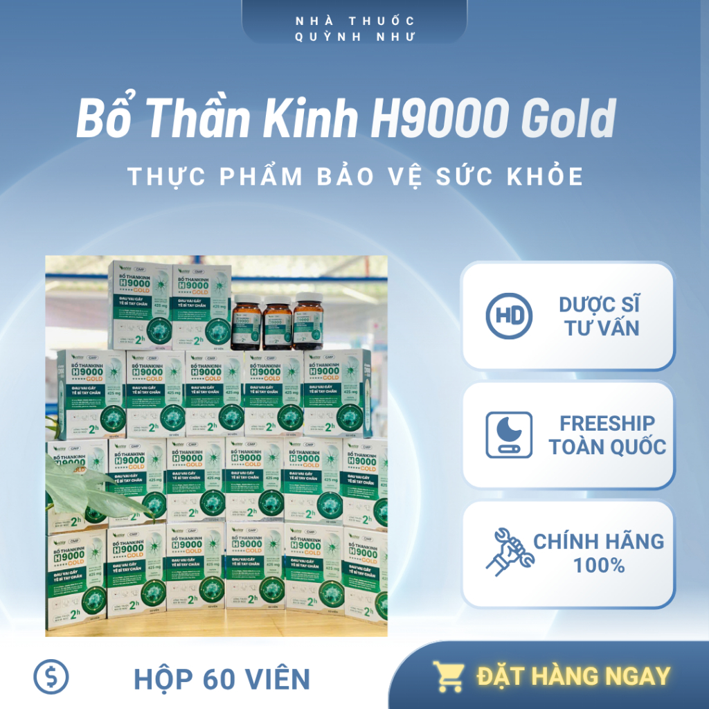 H9000 Gold Vshine – Viên Uống Bổ Sung Dưỡng Chất Hỗ Trợ Sức Khỏe Thần Kinh | Hộp 60 Viên