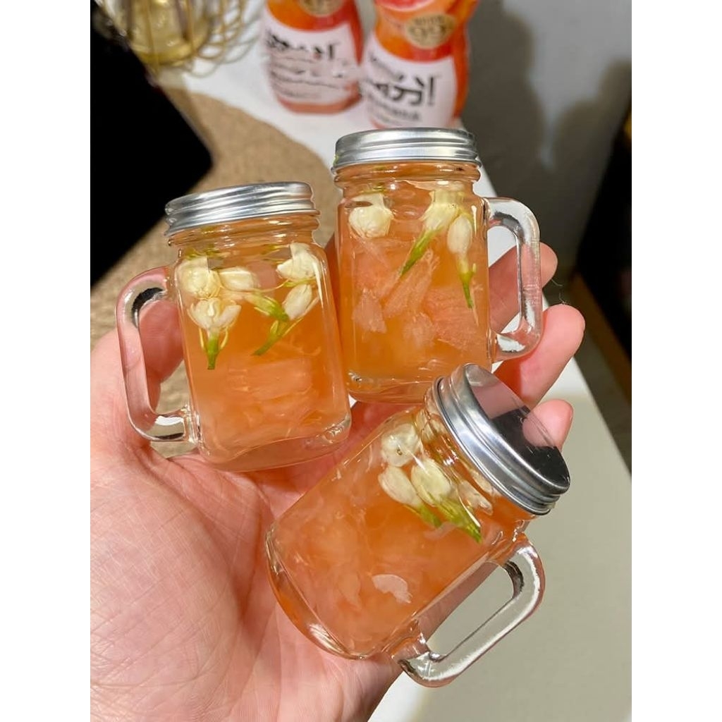 [COMBO 5 CÁI] Cốc Thủy Tinh Có Quai 40ml 100ml Nắp Nhôm Bạc Đựng Ginger Shot, Nước Ép, Cà Phê