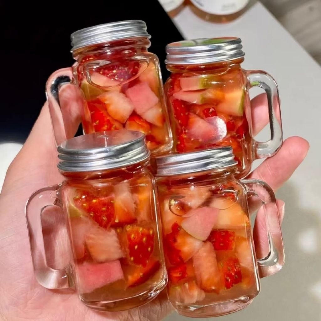 [COMBO 5 CÁI] Cốc Thủy Tinh Có Quai 40ml 100ml Nắp Nhôm Bạc Đựng Ginger Shot, Nước Ép, Cà Phê
