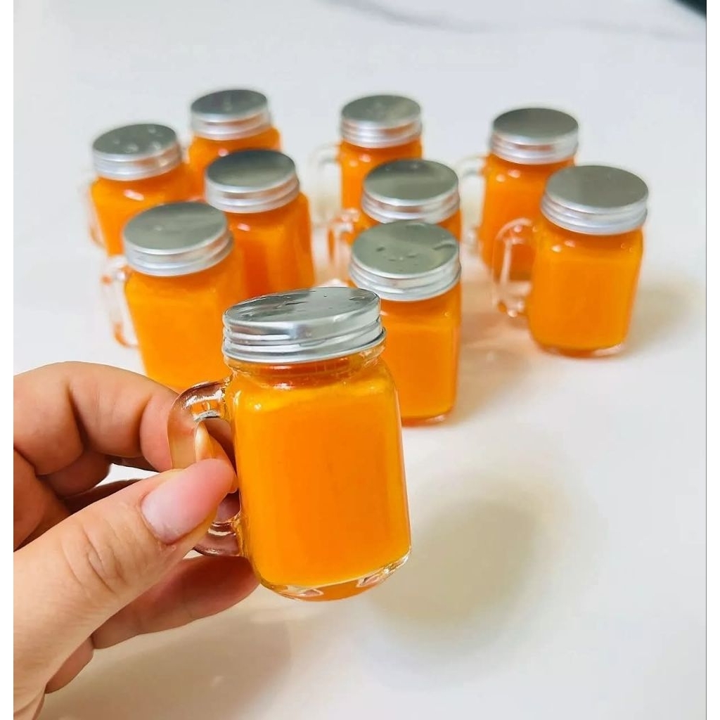 [COMBO 5 CÁI] Cốc Thủy Tinh Có Quai 40ml 100ml Nắp Nhôm Bạc Đựng Ginger Shot, Nước Ép, Cà Phê