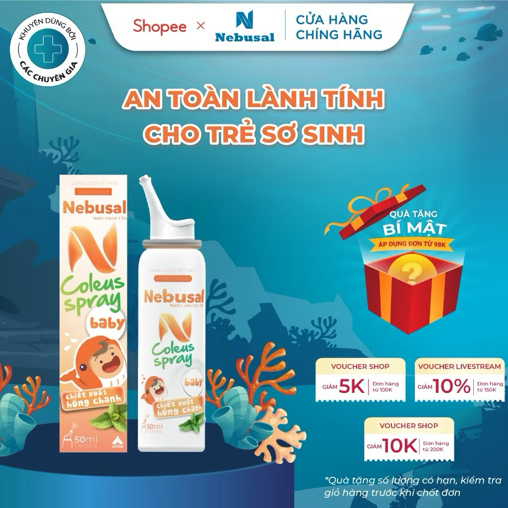 Xịt Mũi Ưu Trương Cho Bé NEBUSAL Coleus Húng Chanh Giảm Nghẹt Mũi, Sổ Mũi, Cảm Lạnh Chai 50ml