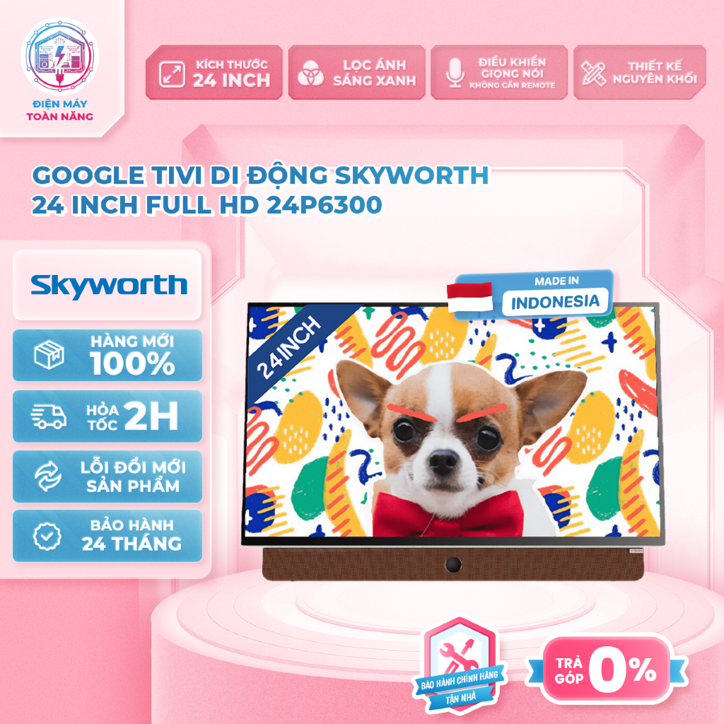 Google Tivi Xách Tay Di Động Skyworth FHD 24P6300 - Kích Cỡ 24 Inch - Chính Hãng
