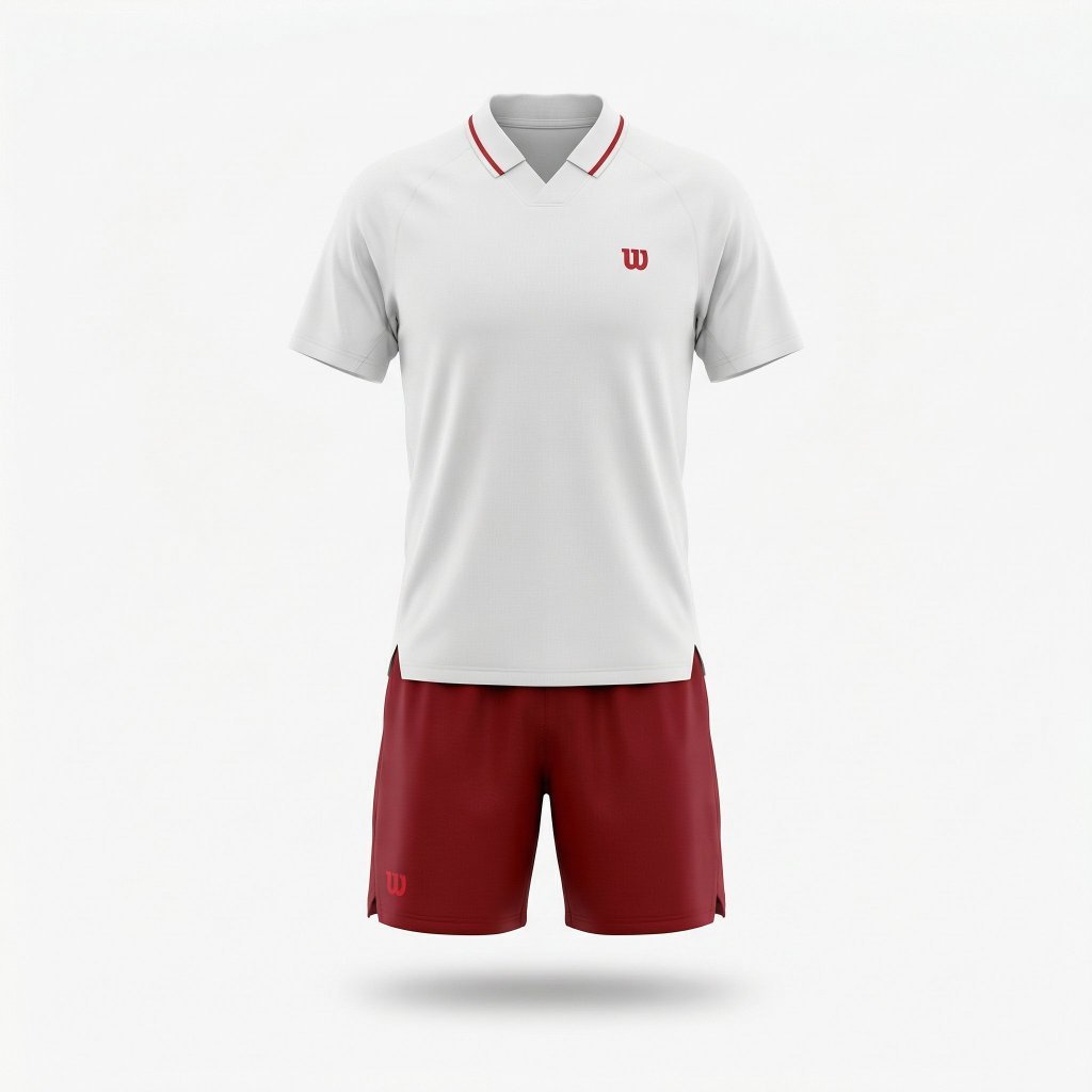 Set Thun Wilson Pickleball Áo Thể Thao Trắng Cổ V Viền Đỏ + Quần Short Đỏ, Thoáng Mát, Thấm Hút Tốt 