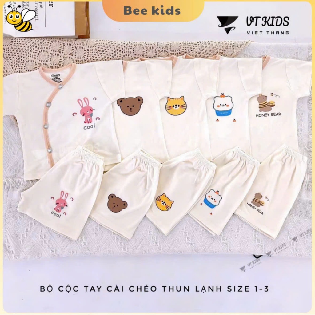 Combo 3-5 bộ cộc tay sơ sinh chất vải thun lạnh mềm mịn cho bé sơ sinh size 0-9 tháng CL07 Beekids
