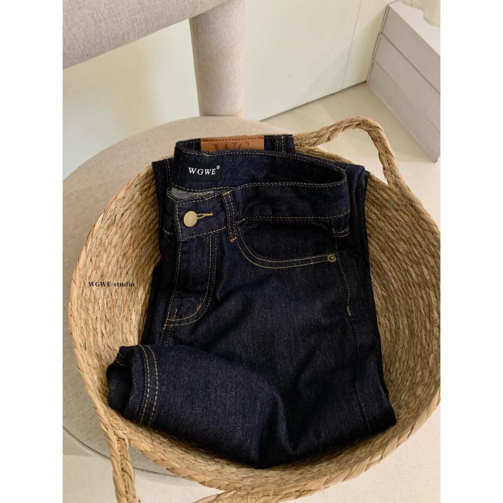 MIRE CLOSET - Quần Jean Nữ WGWE W9233 Ống Suông Indigo Cao Cấp Cạp Cao Hack Dáng (Quiet Luxury)