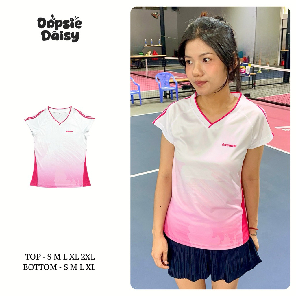 [Form Nữ] Áo cầu lông, pickleball, thể thao kawasaki hồng sen trắng xám
