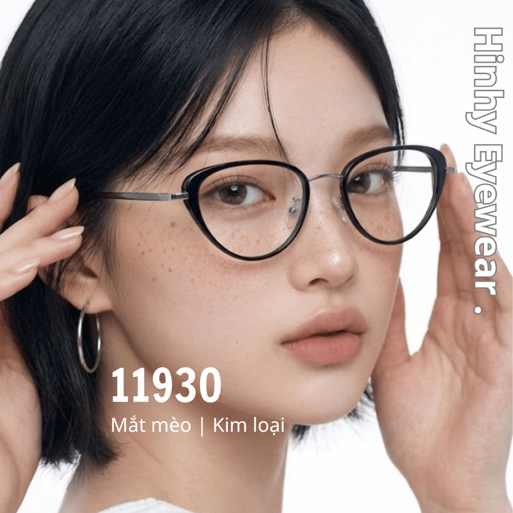 Gọng Kính Cận Nữ Mắt Mèo Kim Loại Bọc Nhựa Cao Cấp Giả Cận Thời Trang Hinhy Eyewear Cá Tính [11930 A