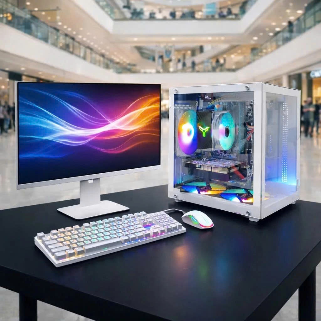 Bộ PC Gaming Case Vỏ Bể Cá Trắng RGB – Máy Tính Chơi Game / Làm Việc Full Set - Hà Nội Computer