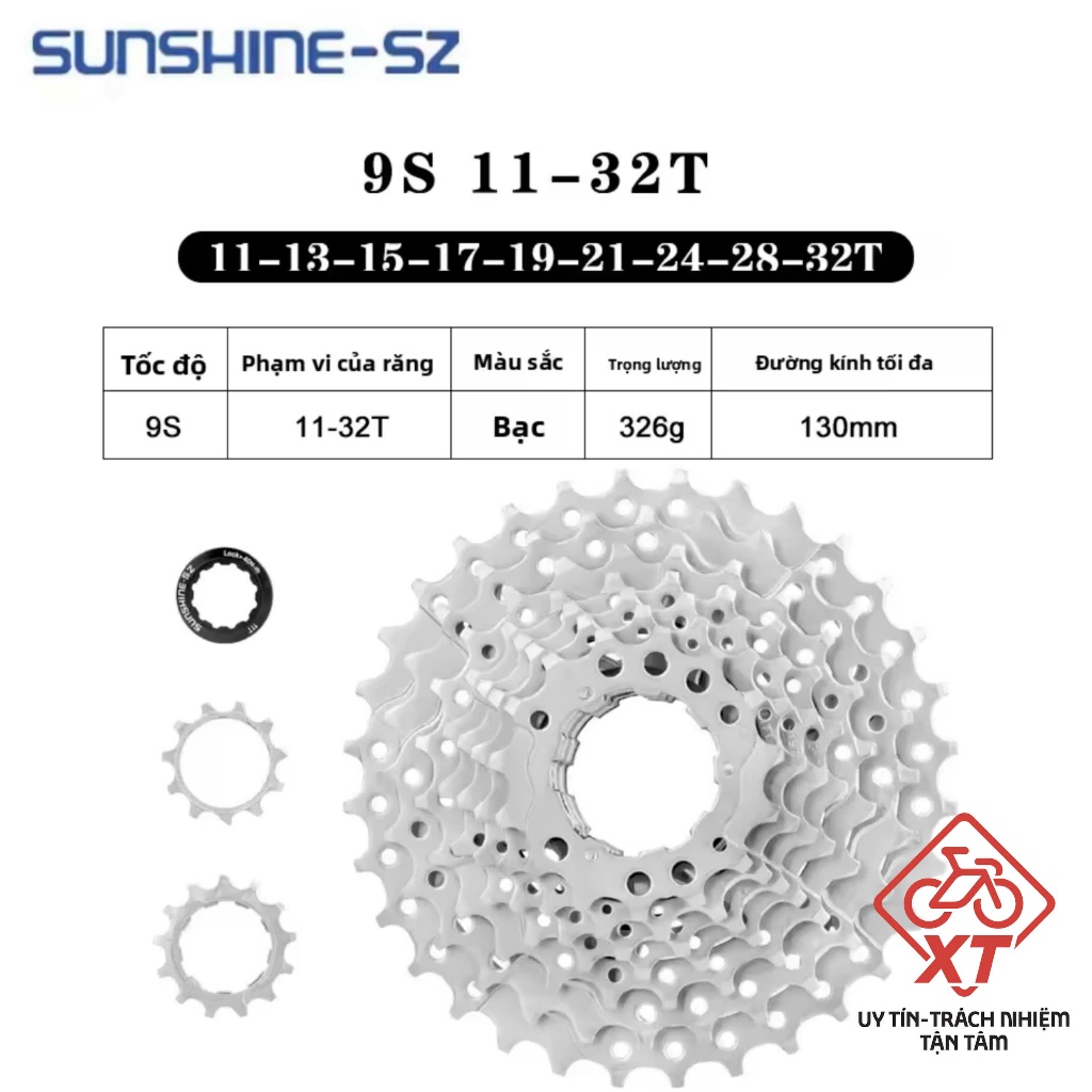 Líp thả xe đạp 9 tầng, Líp sunshine 9s 11-32T, Líp thả xe đạp thể thao 9 speed, Líp thả cho xe đạp 9