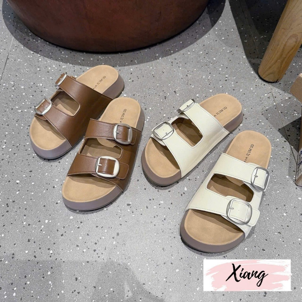 Dép lê 2 quai ngang khuy cài BRIKEN  chất liệu da Pu hàng qccc 7010 hot 2026