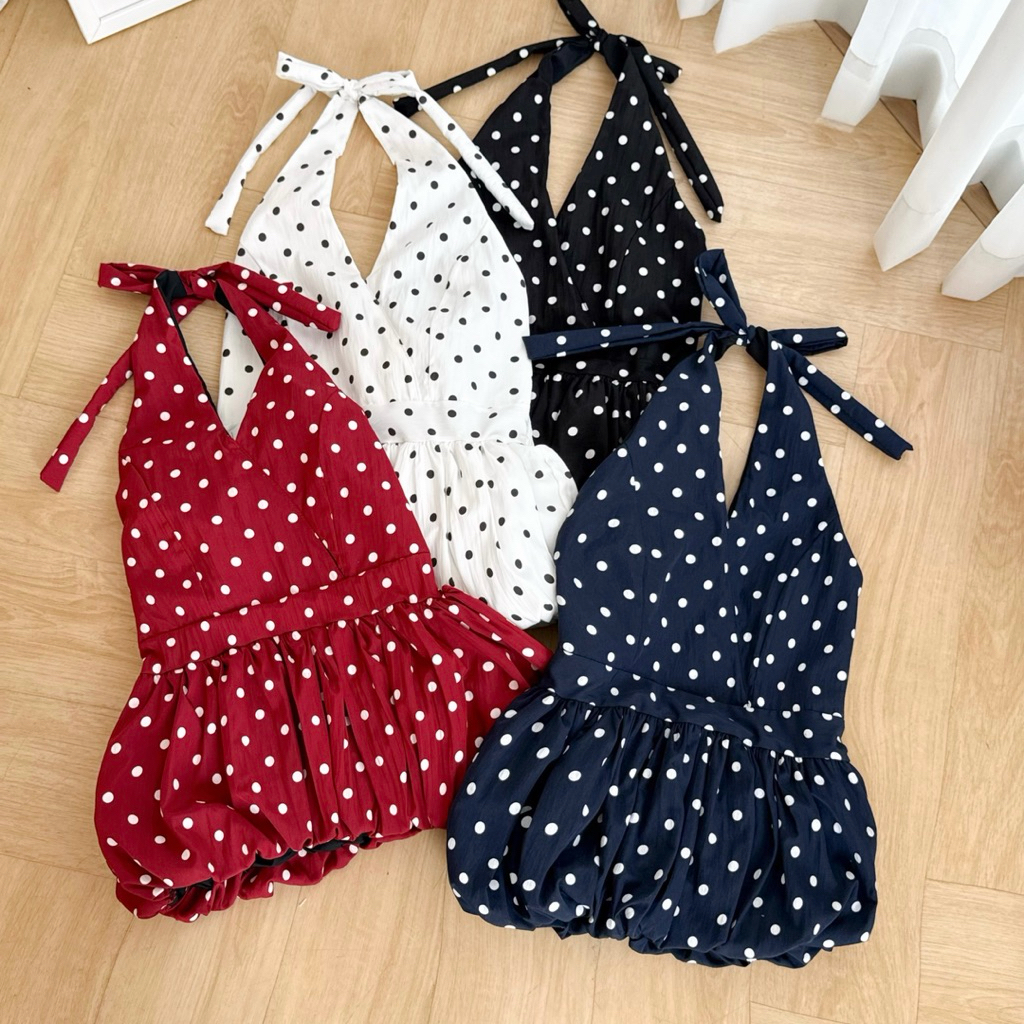 Áo Yếm Chấm Bi Cột Dây Cổ Lưng Bo Chun Form Bí Xoè, Áo Kiểu Nữ | BigBuy360 - bigbuy360.vn