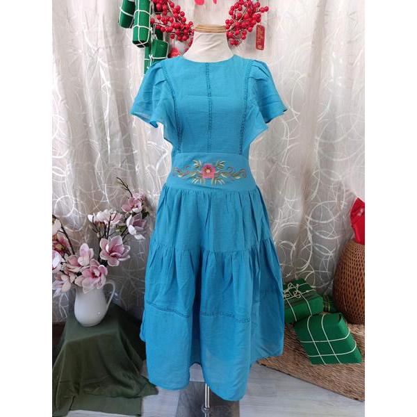 GUCO thanh lý - Đầm xòe thêu hoa eo bymo - SIZE M