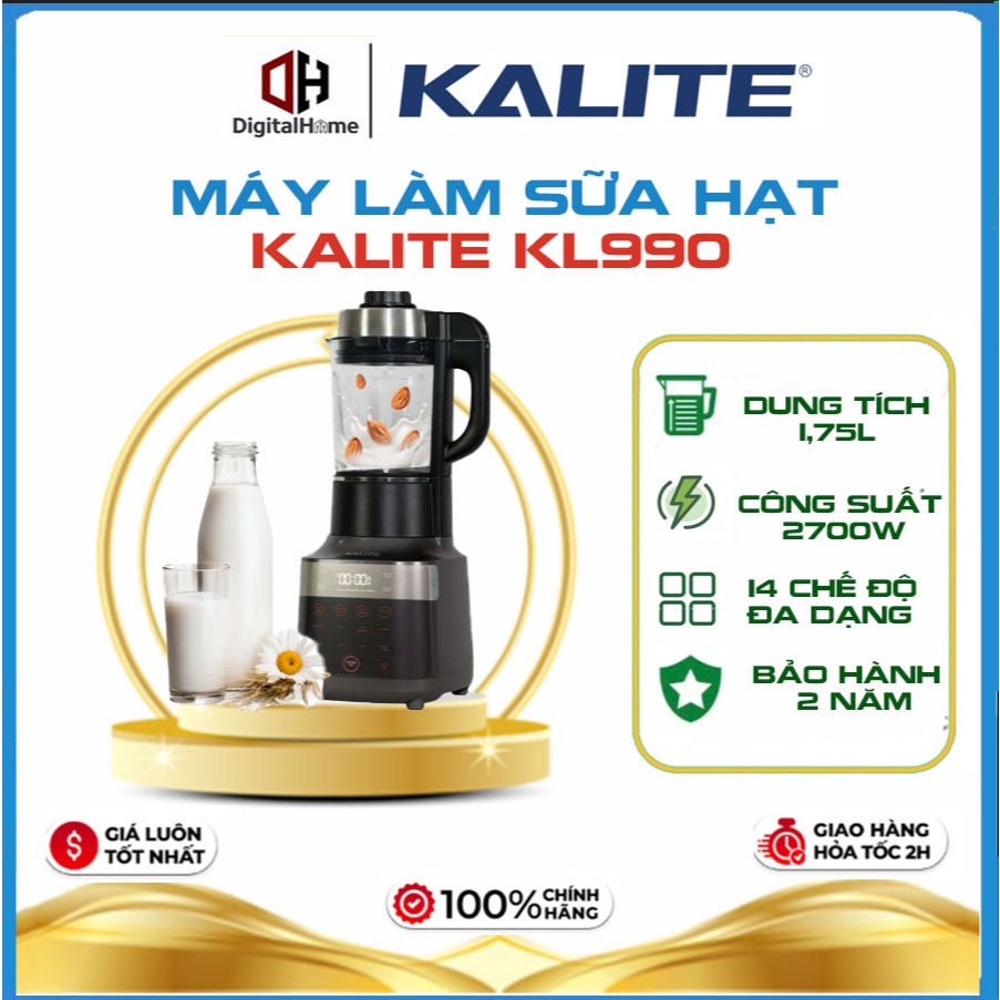 Máy Làm Sữa Hạt Đa Năng Kalite KL990, Công suất 2700W Dung tích 1.75L Công nghệ cảm ứng chống trào, 