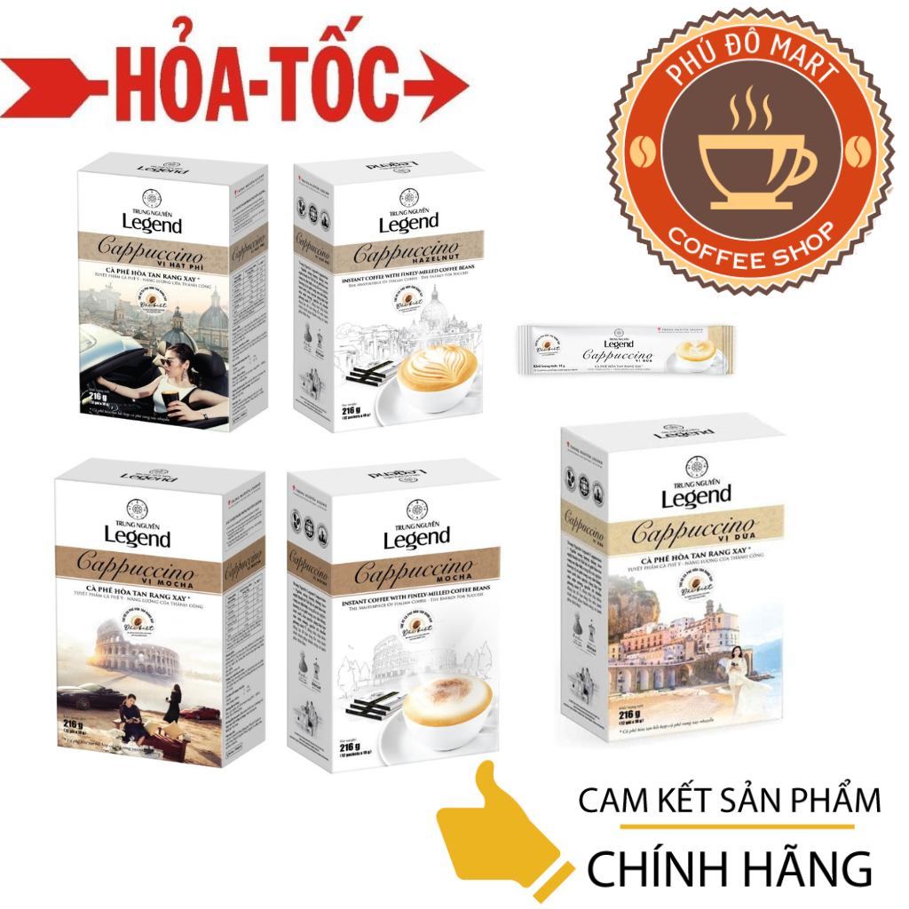 (Sỉ - Thùng ) Cà Phê Trung Nguyên Legend Cappuccino Vị Coconut / Hazenut / Mocha