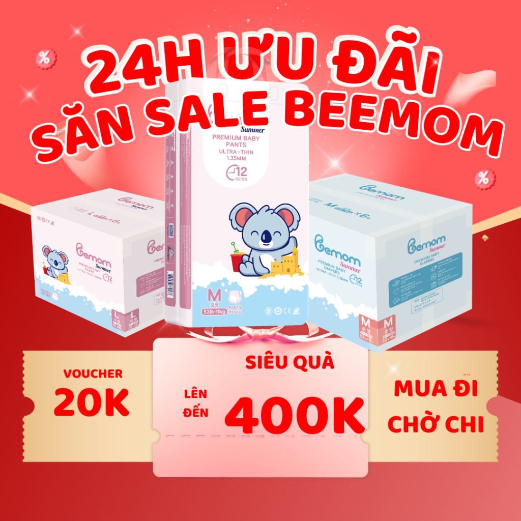 [QUÀ HOT] Bỉm Bemom Plus/Summer Ngày & Đêm Siêu Mỏng Thoáng Mát Tã Dán/Tã Quần NB/S/M/L–XXL (3–25kg)