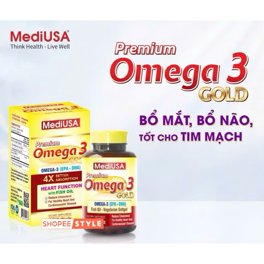 Viên uống Premium Omega 3 GOLD MediUSA ( Bổ Mắt, Bổ Não Và Tốt Cho Tim Mạch) - Hộp 30viên