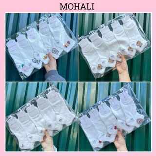 Set 5 đôi tất vớ cổ ngắn tổng hợp mẫu trắng cotton kháng khuẩn thấm hút mô hôi tốt MOHALI SVN082