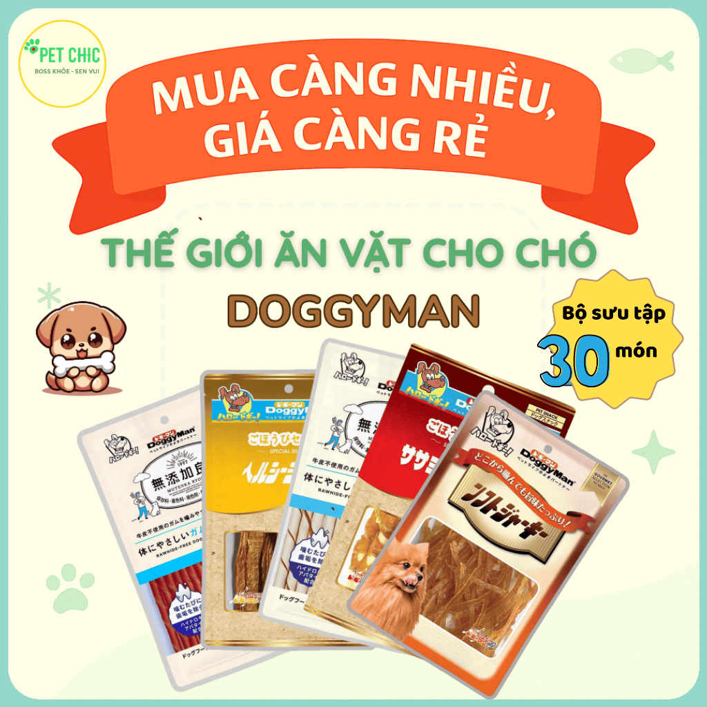 [Mua nhiều, giá càng rẻ] Snack Cho Chó DoggyMan– Bộ 30 Món Giàu Protein, Thưởng Huấn Luyện| PET CHIC