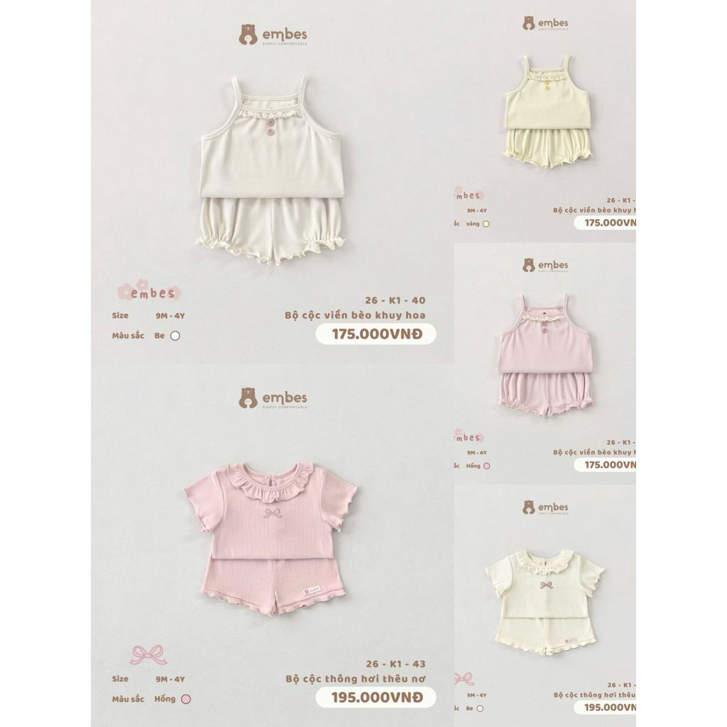 [Embes] Bộ dài tay chất mỏng mặc mùa thu đông cho bé