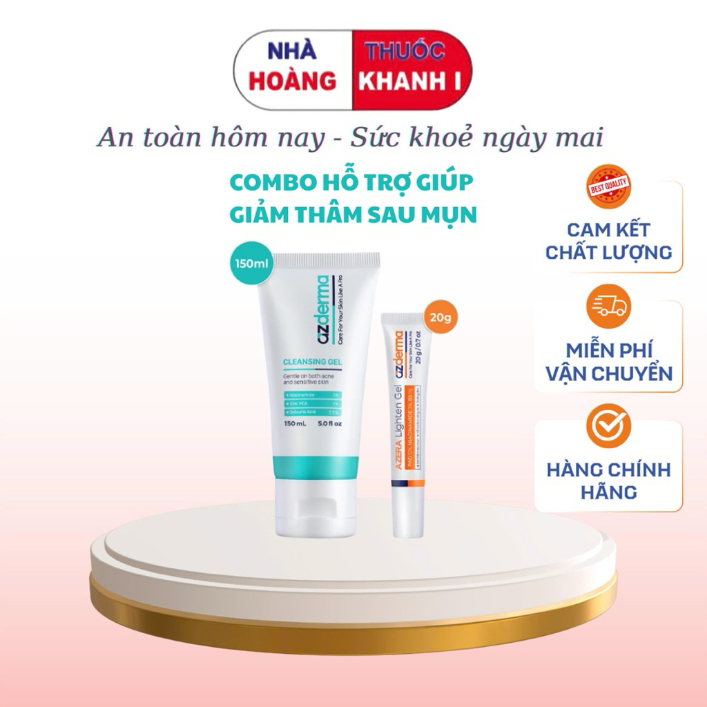 [TOP BÁN CHẠY] Combo Hỗ Trợ Giúp Giảm Thâm Sau Mụn Cleansing Gel Azderma 150ml, Azera Lighten Gel Az