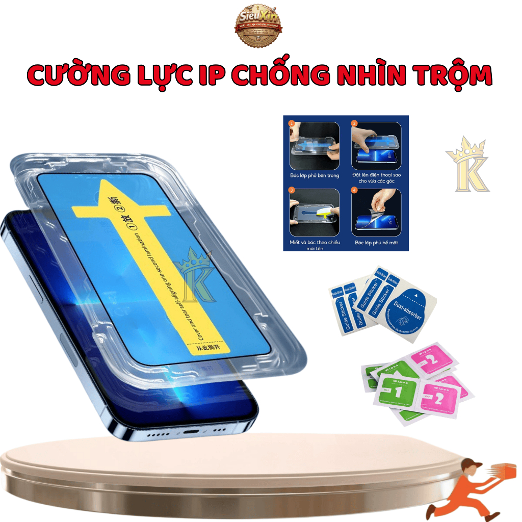 Kính cường lực iphone chống nhìn trộm dán tự động MKING, có bảo vệ loa 11 12 13 14 15 16 17 AIR  Promax