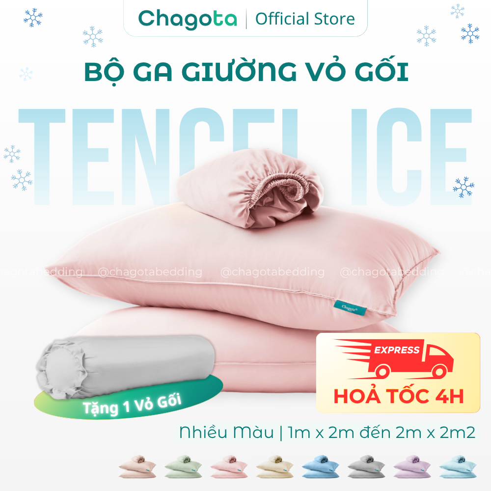 [HOẢ TỐC] Bộ ga gối 3 món Silk Ice size 1mx2m đến 2mx2m2 mát lạnh Chagota Bedding 2 vỏ gối 1 ga giườ