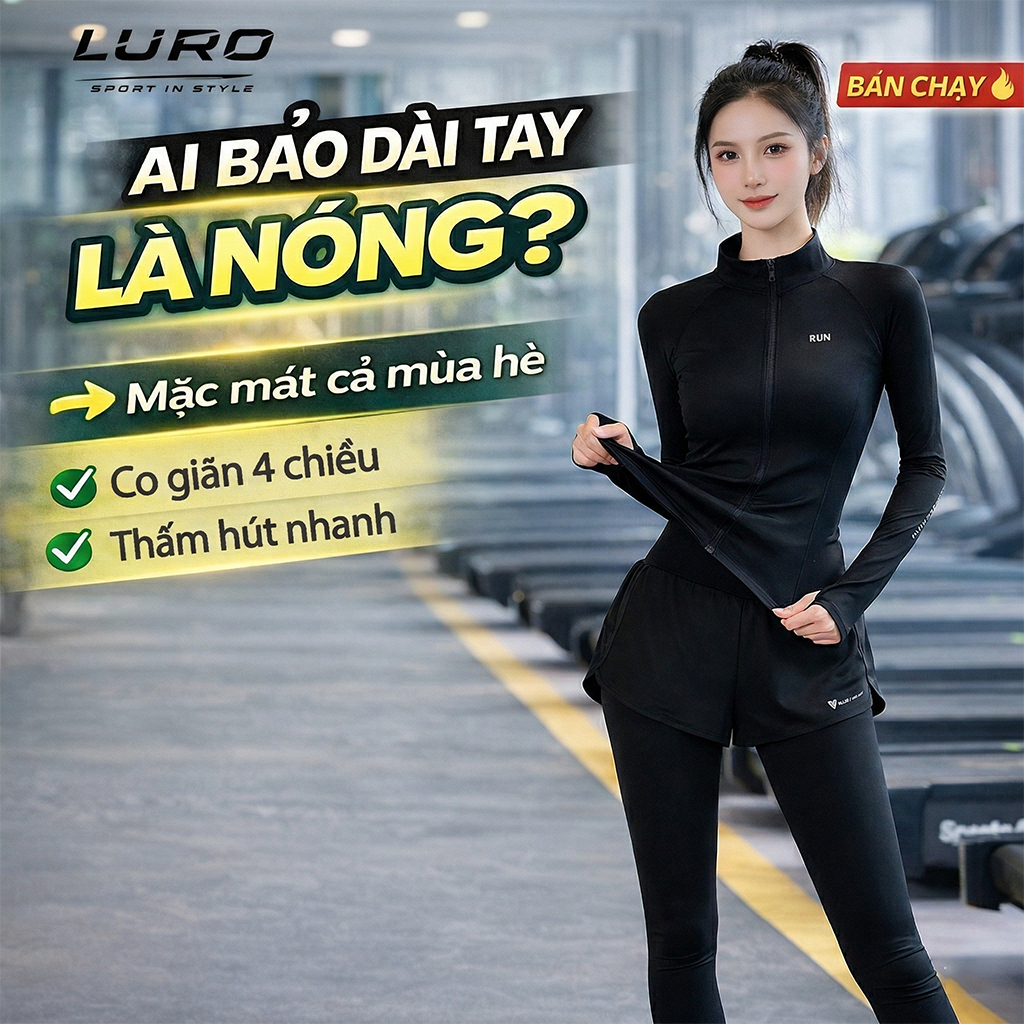 Set thể thao dài tay LURO chống nắng – thoáng mát, co giãn, đồ tập gym nữ ngoài trời tôn dáng - S3D