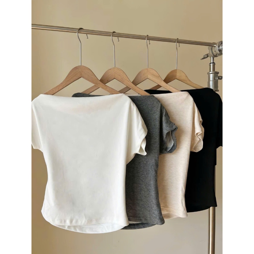 Áo trễ vai cộc tay nữ cotton co giãn BYJANE - 623