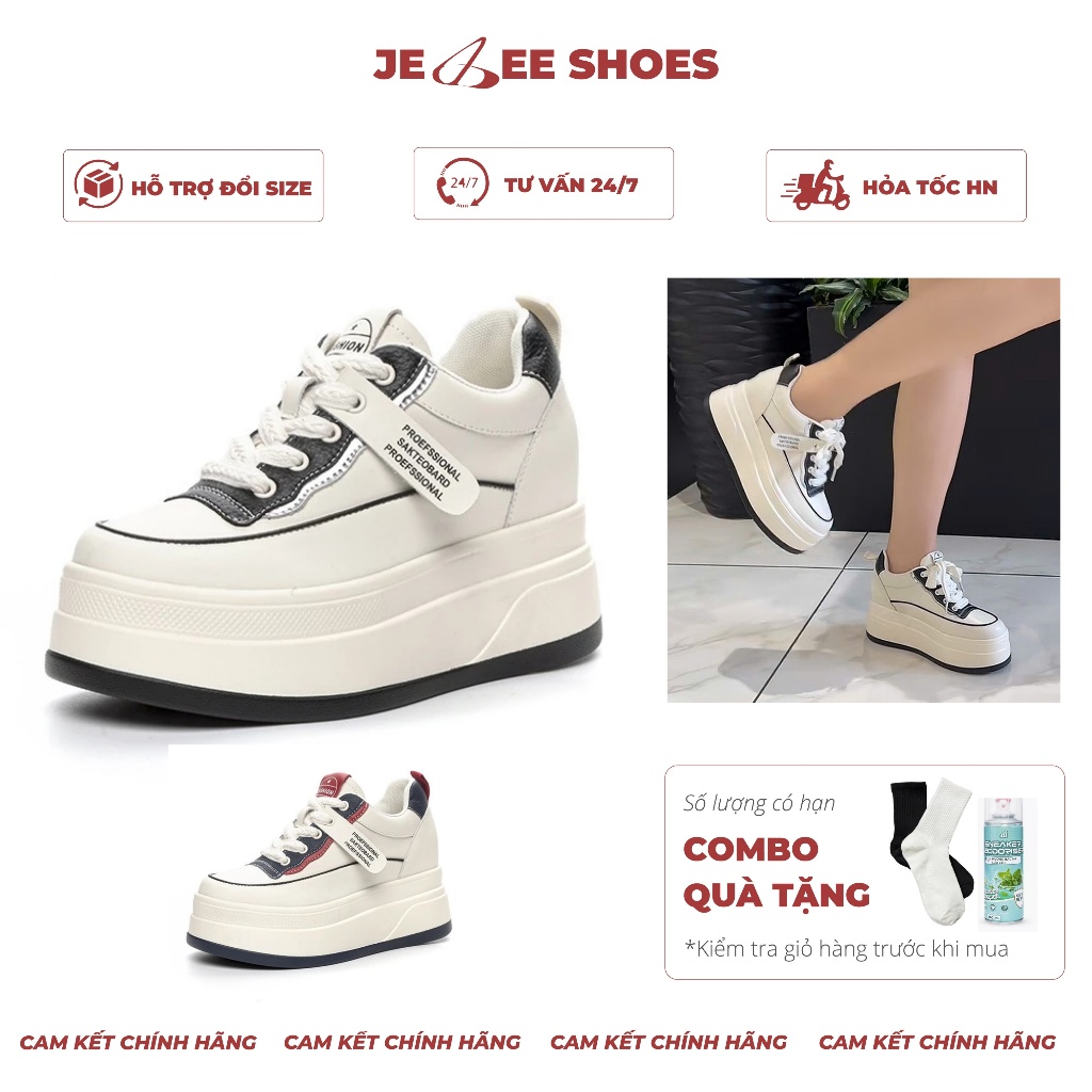 Giày thể thao nữ 2025 độn đế 8cm hàng da bò thật tách lớp cao cấp bao xịn - Jebee Shoes JB27