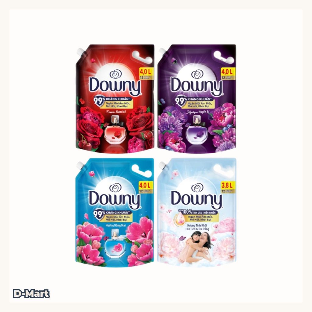Combo 2 Túi Nước Xả Vải Downy 3.8L/4L Lưu Hương 12 Tuần [Đủ Mùi] Túi Lớn Tiết Kiệm Cho Gia Đình