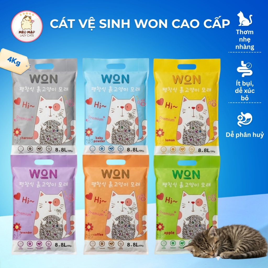 Cát WON  cát đất sét Vệ Sinh Cao Cấp Cho Mèo 8.8L