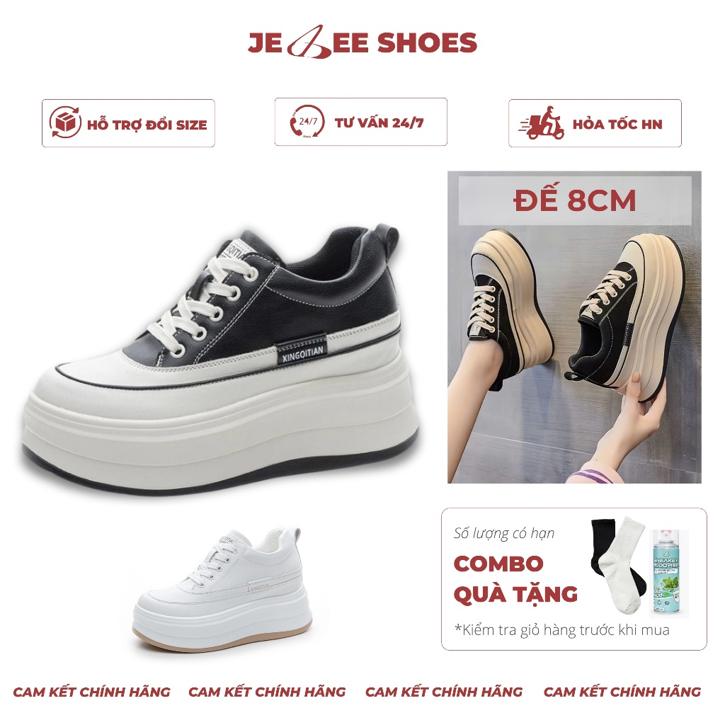 Giày thể thao nữ cao cấp da bò tách đôi xuân hè hack chiều cao 8cm new 2025 - JB569 - Jebee Shoes