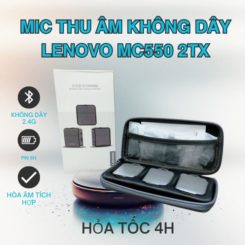 Mic thu âm không dây cài áo hãng LEN0V0 MC550 2TX + 1RX