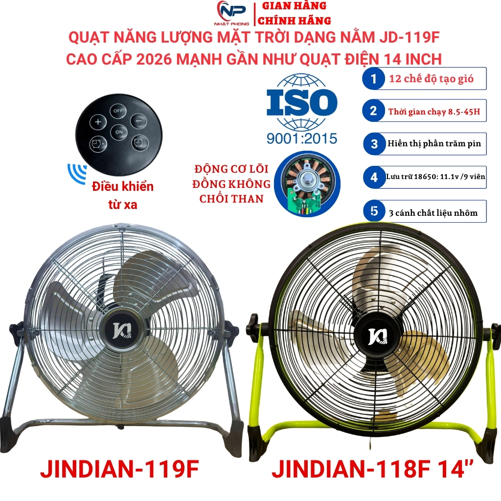 Quạt năng lượng mặt trời, quạt sạc tích điện dạng nằm chân quỳ SHOP NHẬT PHONG  có 3 cánh kim loại,1