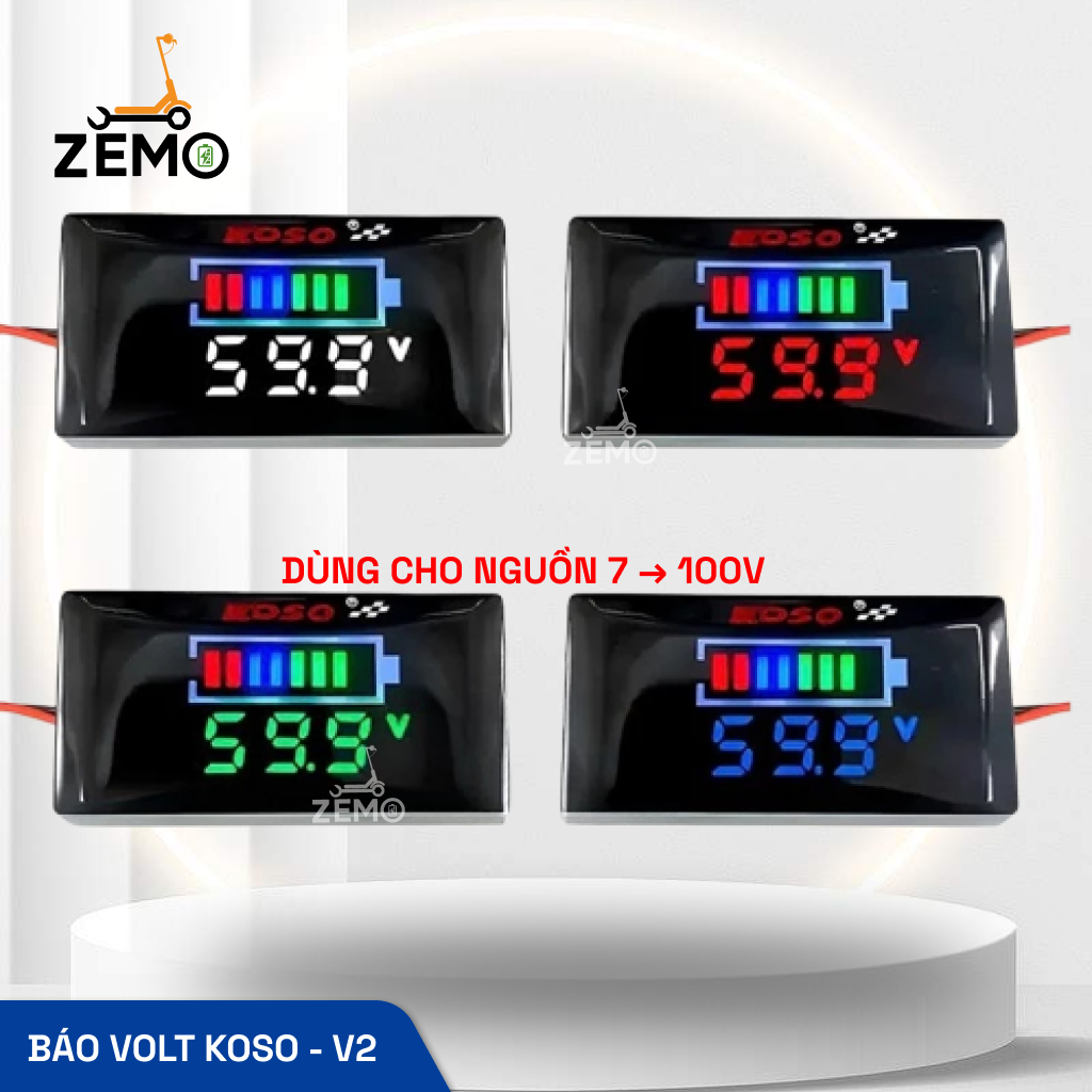 Báo volt KOSO V2 cho xe máy, xe điện sử dụng điện 7-100V