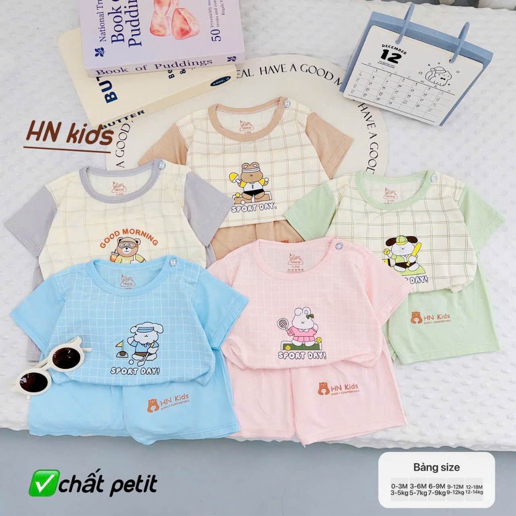 Bộ cộc tay mùa hè chất thun lạnh mềm mát cho bé trai bé gái