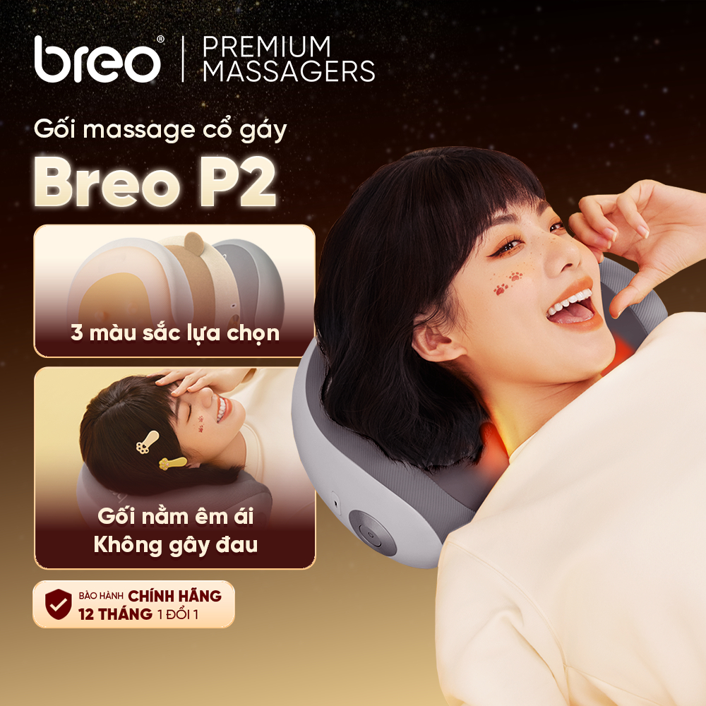 [CHÍNH HÃNG] Gối Massage Cổ Vai Gáy BREO P2 Cao Cấp - Êm Ái Không Gây Đau - Vỏ Gối Tháo Rời Dễ Vệ Sinh