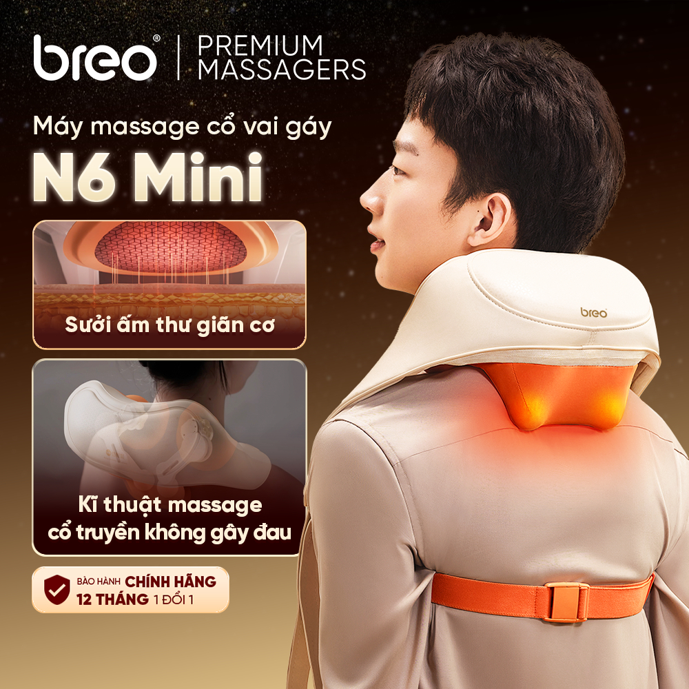 Máy Massage Cổ Vai Gáy BREO N6 Mini - Cam, 285x170x140mm, 1.25kg