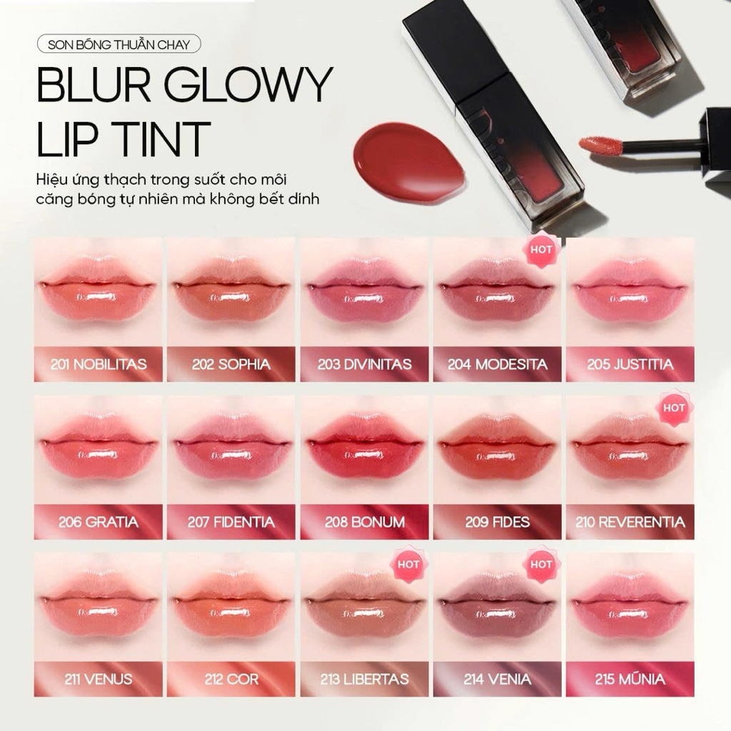 Son tint bóng Dinto Blur Glowy Lip Tint #213 Libertas – Hồng đất tự nhiên, bóng nhẹ, dễ dùng hằng ng