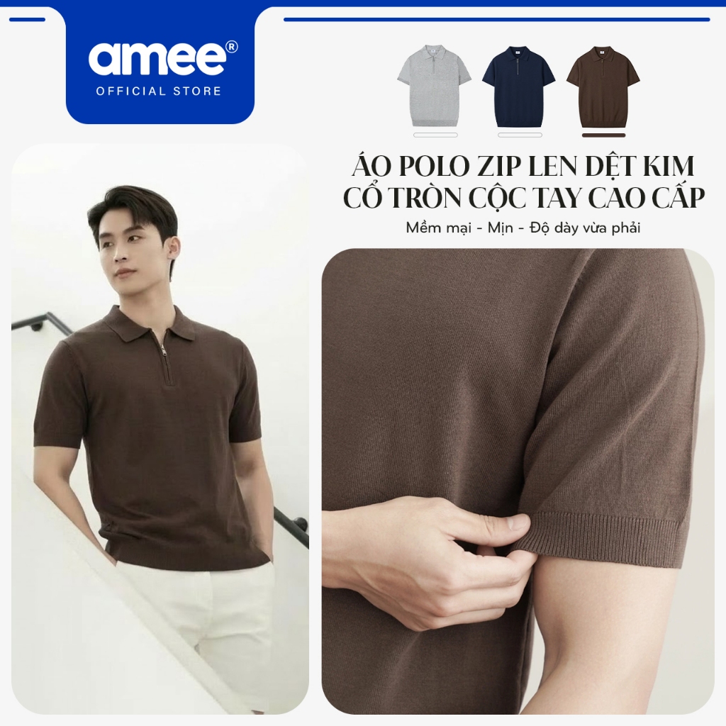 Áo Polo Zip Len Dệt Kim Amee Studio Chất Liệu Len Lông Thỏ Cao Cấp / Slim | BigBuy360 - bigbuy360.vn