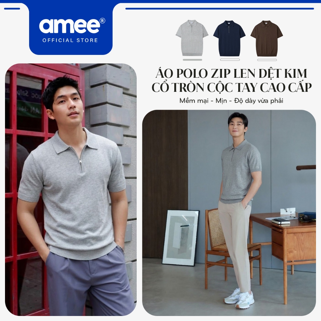 Áo Polo Zip Len Dệt Kim Amee Studio Chất Liệu Len Lông Thỏ Cao Cấp / Slim | BigBuy360 - bigbuy360.vn