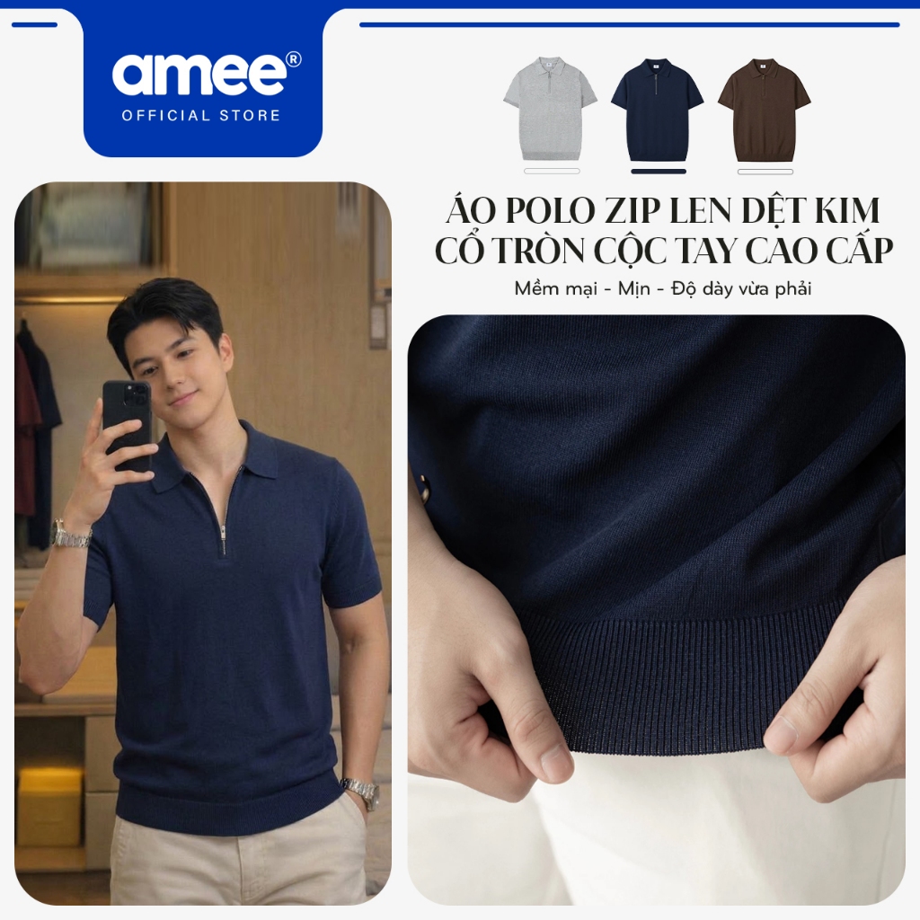 Áo Polo Zip Len Dệt Kim Amee Studio Chất Liệu Len Lông Thỏ Cao Cấp / Slim | BigBuy360 - bigbuy360.vn