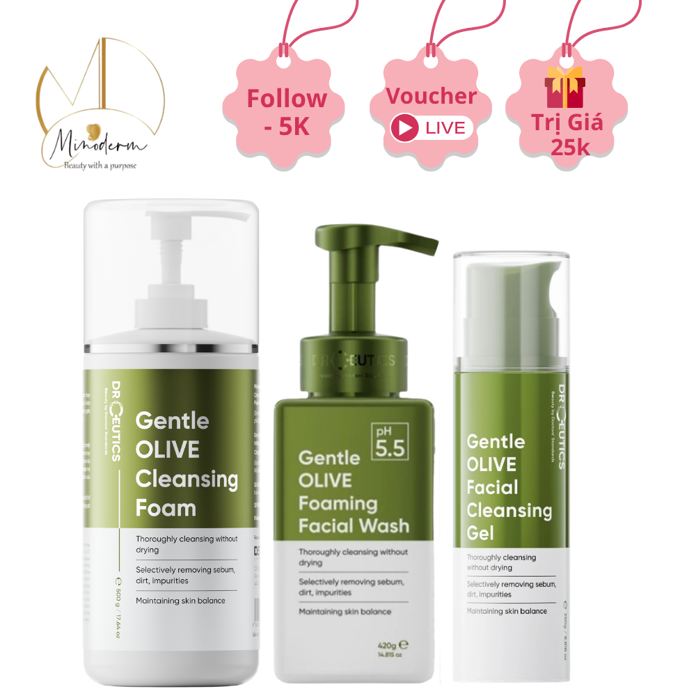 Sữa rửa mặt Drceutics GENTLE OLIVE CLEANSING FOAM làm sạch sâu mà dịu nhẹ cho mọi loại da