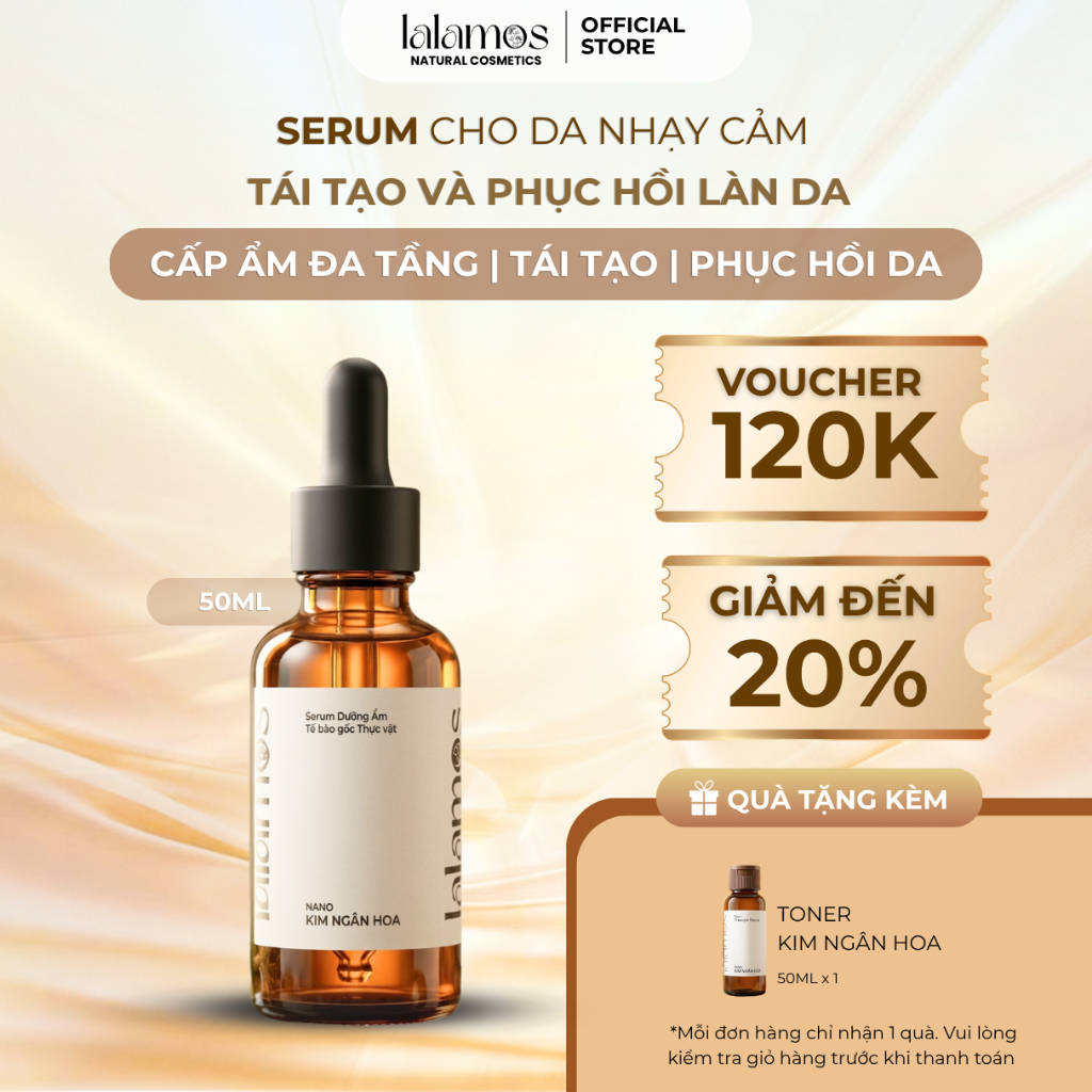 Serum Dưỡng Ẩm LALAMOS Nano Kim Ngân Hoa Cấp Ẩm Đa Tầng Phục Hồi Và Tái Tạo Da 50ml