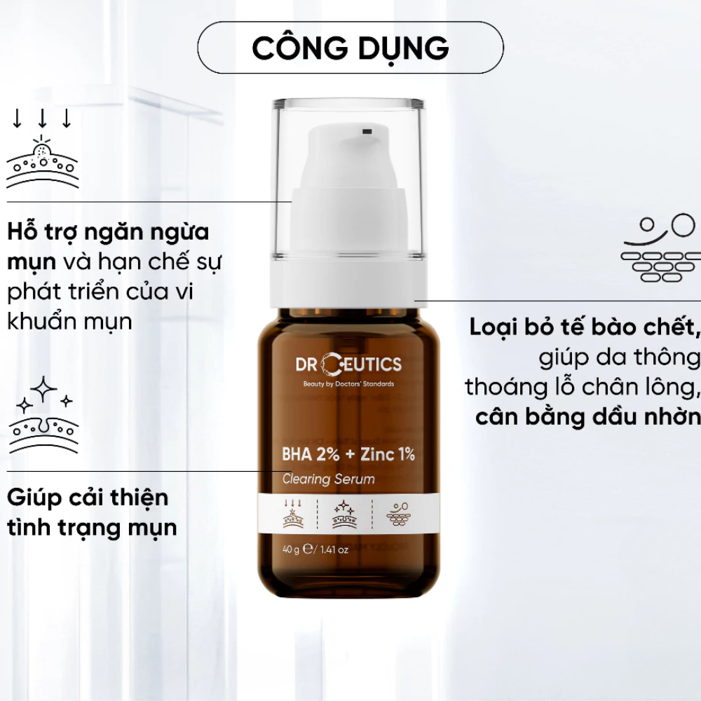 Ảnh 2 của Serum DrCeutics BHA 2% + ZinC 1%, Azelaic 20% Giảm Mụn Và Giảm Sưng Mụn 30ml, 100ml