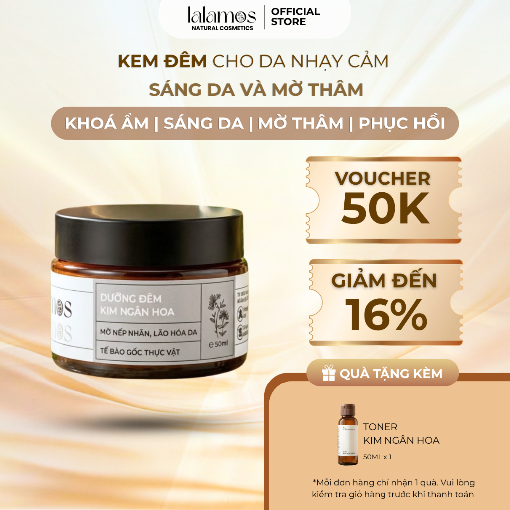 Kem Dưỡng Đêm LALAMOS Kim Ngân Hoa Cấp Ẩm Sâu Chống Lão Hóa Sáng Da Mờ Thâm Giúp Da Căng Bóng 50ml