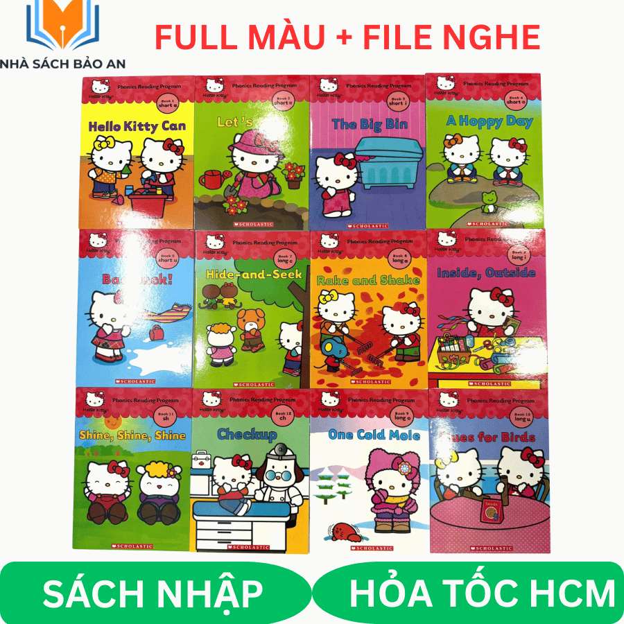 Sách - Hello Kitty Phonics Reading Program 12 books, học phonics tặng file nghe