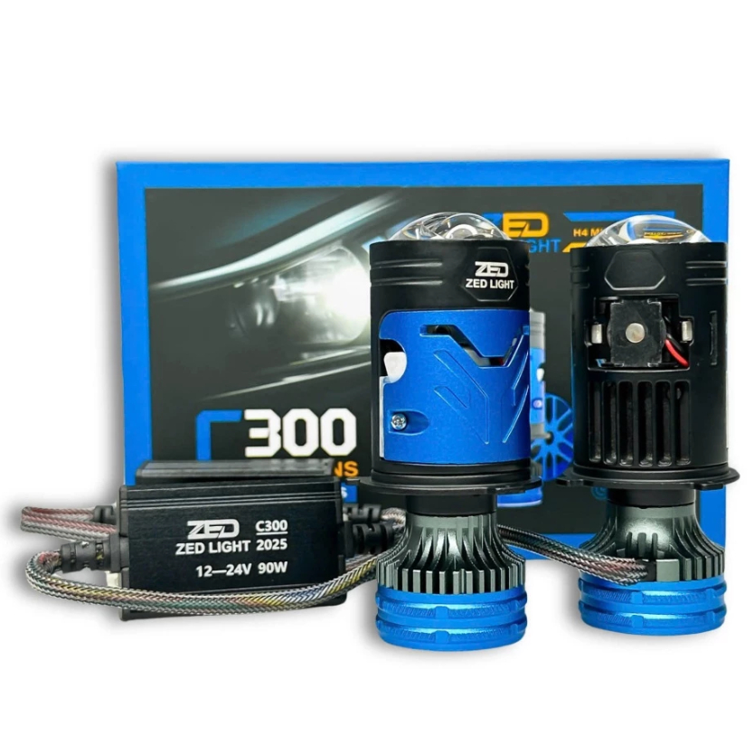 Đèn Led Pha Bi Cầu Mini C300 -Công Suất 90W - Chân H4 Lắp Ô Tô Xe Máy 12-24V- Bảo Hành 12 Tháng