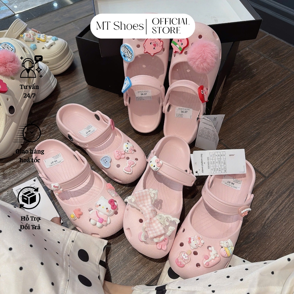 Giày Sục Búp Bê Ballet Đế Bệt Phối Charm Chất Xốp Đúc Mêm Nhẹ Kiểu Dáng Trendy MT Shoes DN106