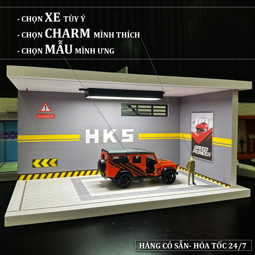 🔥CHỌN XE + Charm🔥 DIORAMA 1/24 Mô hình bãi đỗ xe garager xe hơi tỷ lệ 1:24 có đèn decor bàn làm việc